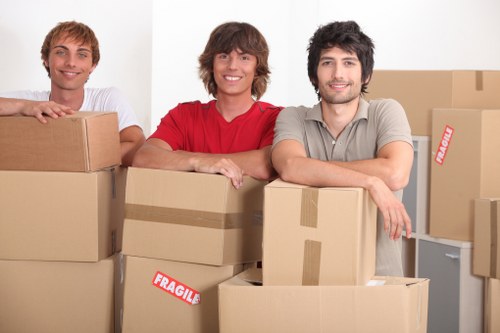 Professional movers loading items into a removals van