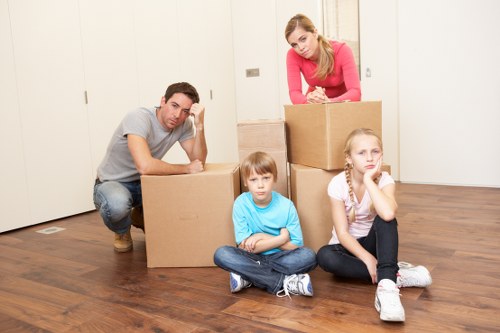 Boxes and household items arranged inside a removals van