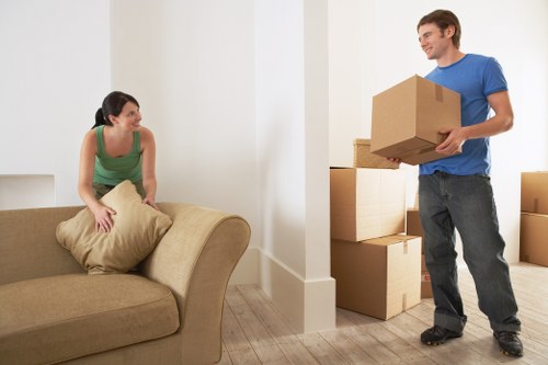 Packed household items ready for transport during Enfield removals